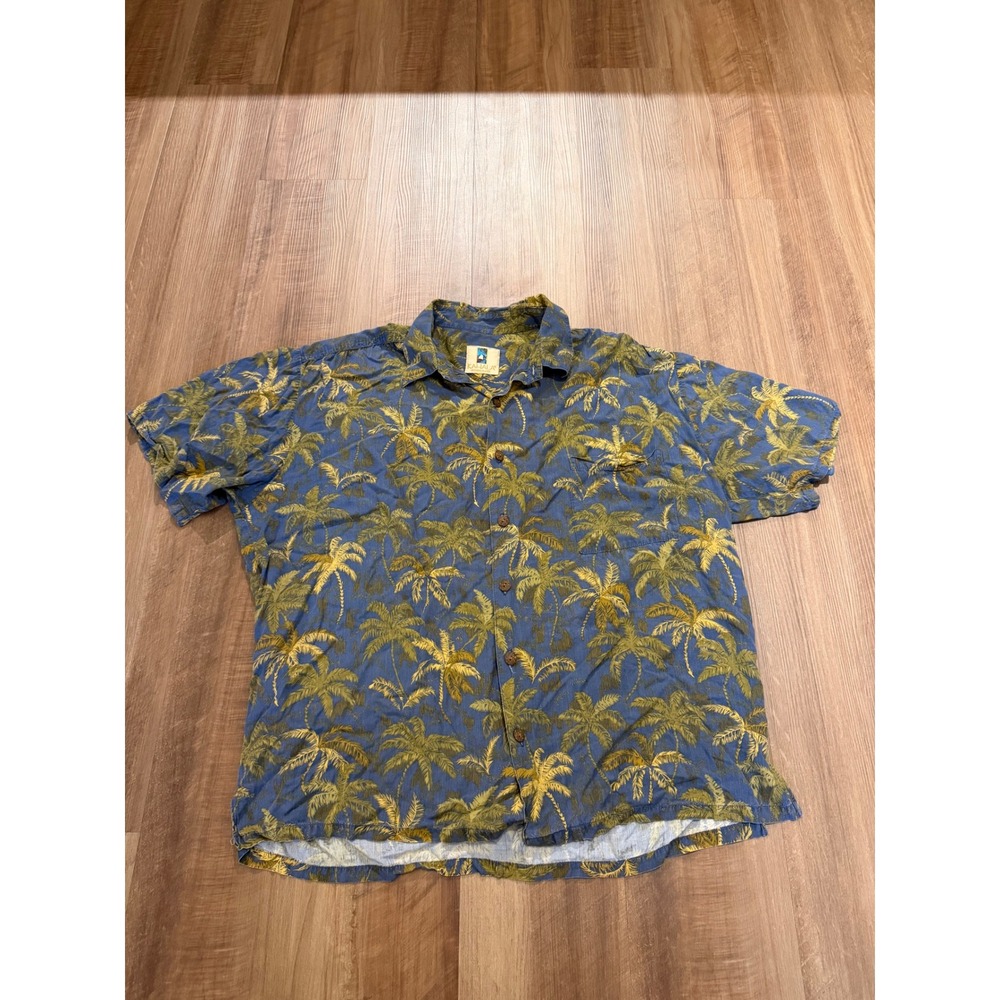 Kahala Button Down Shirt Mens XL Blue Palm Tree Tropical Rayon Aloha M36MP